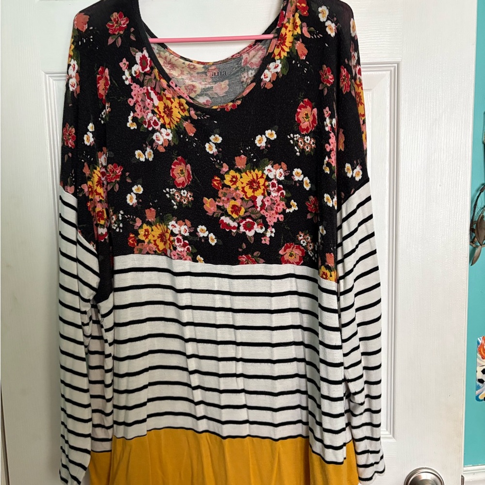 Floral and Striped Long Sleeve Top